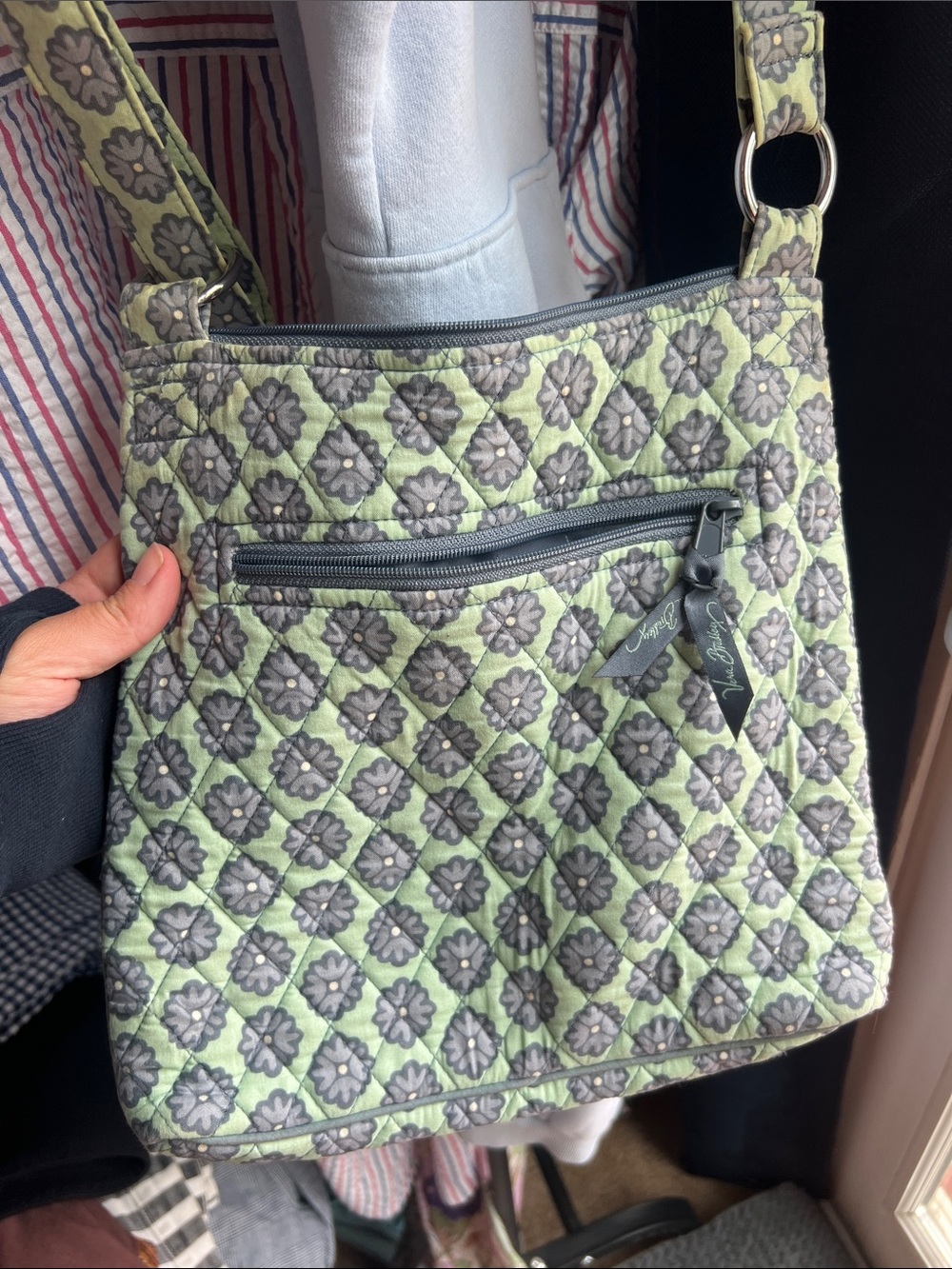 Vera Bradley Quilted Crossbody in Light Green and Gray